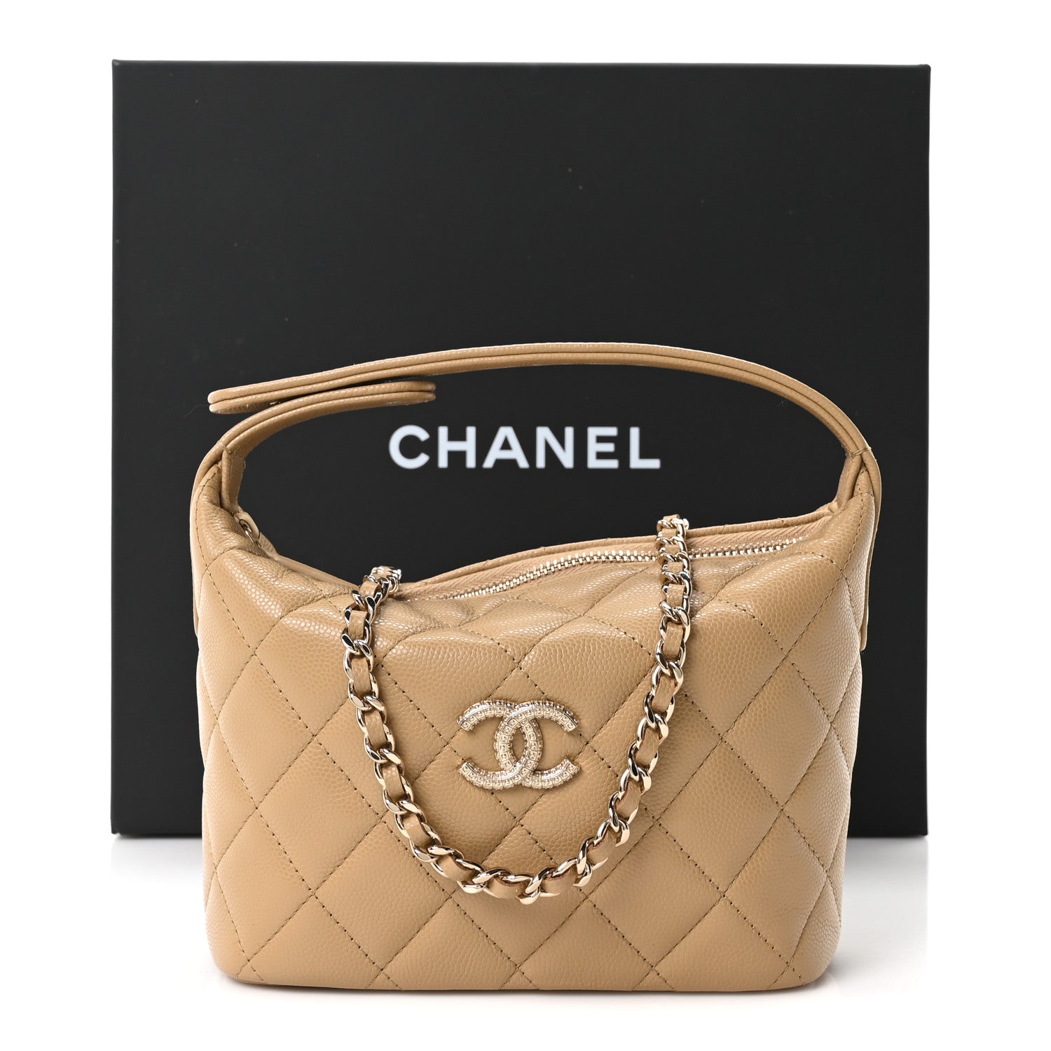 Chanel Caviar Quilted Hobo Clutch With Chain Dark Beige 11 of 11