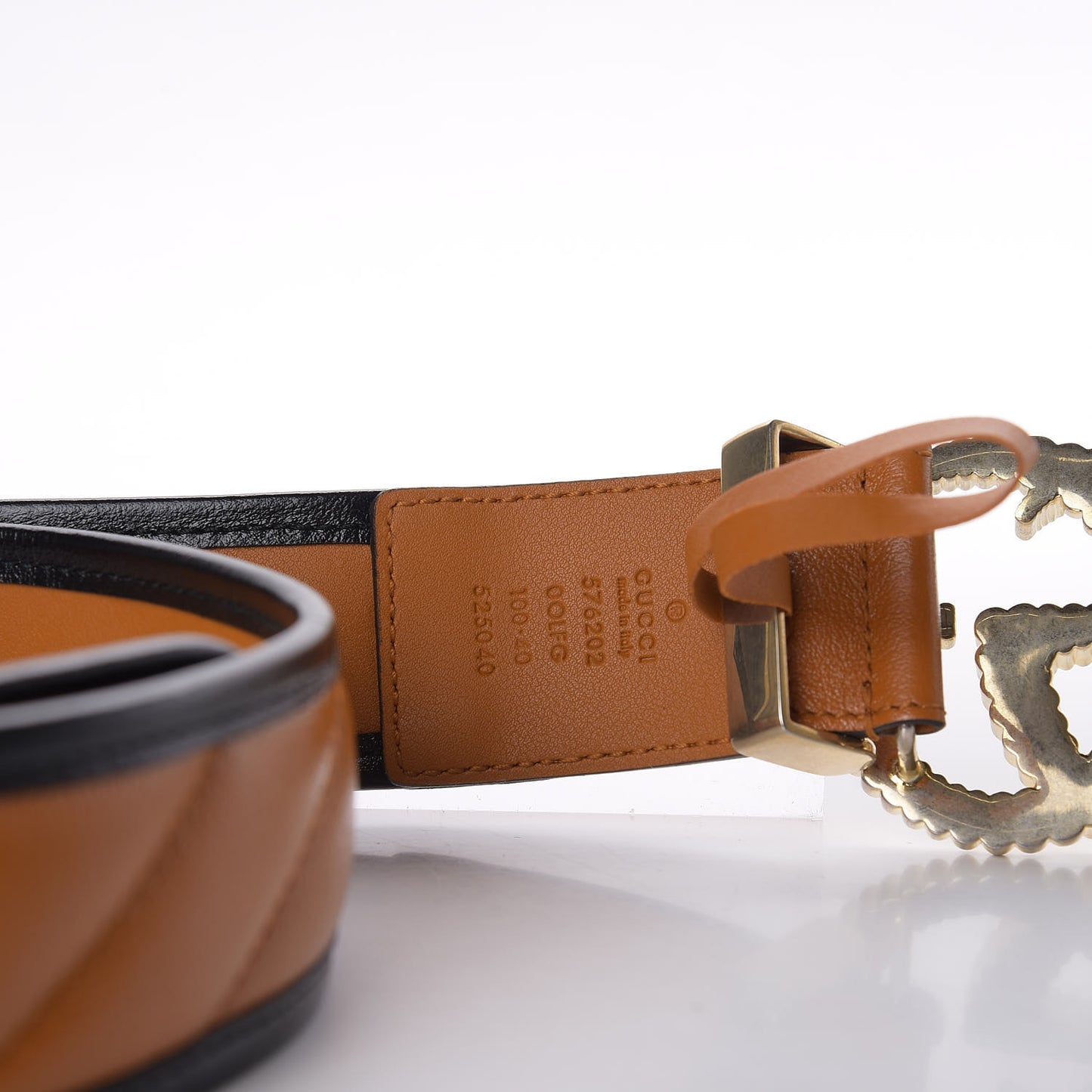 Azalea Calfskin Matelasse Diagonal Torchon Double G 40mm Belt 100 40 Cognac Black