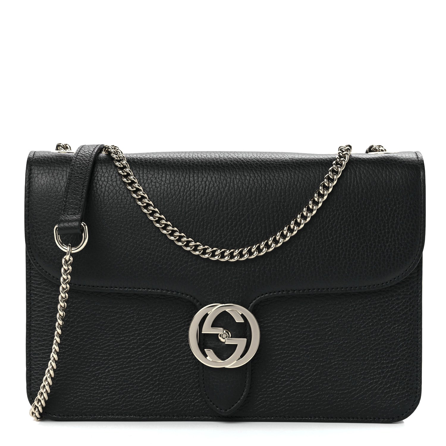 Gucci Dollar Calfskin Interlocking G Shoulder Bag Black 1 of 12