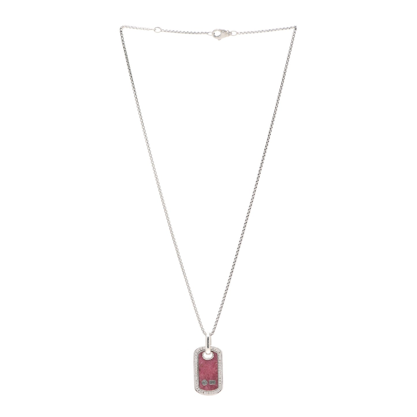 Sterling Silver Diamond Rhodonite Dog Tag Necklace