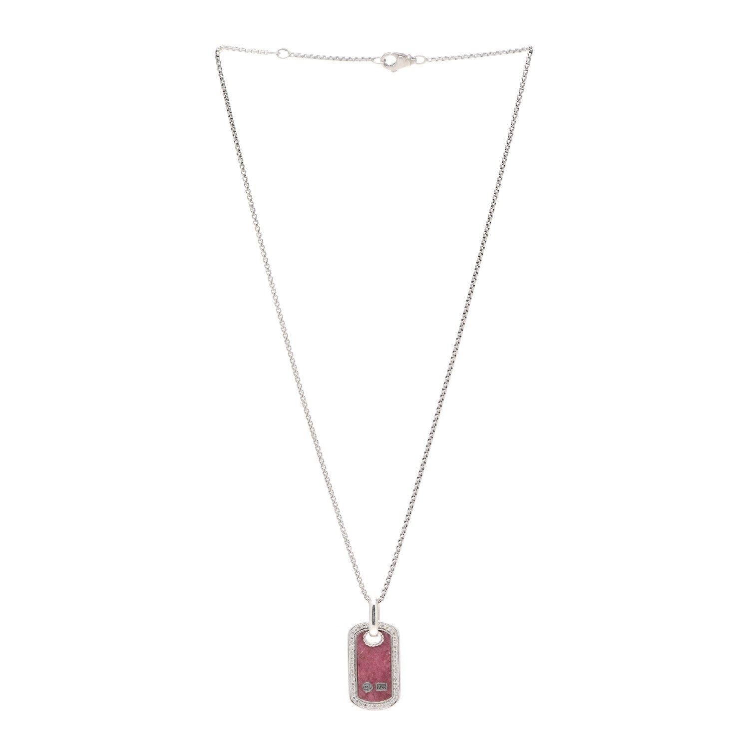 David Yurman Sterling Silver Diamond Rhodonite Dog Tag Necklace 3 of 5