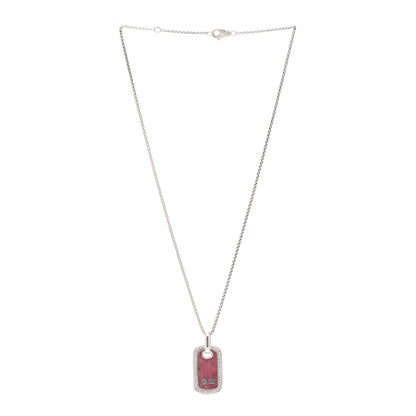 David Yurman Sterling Silver Diamond Rhodonite Dog Tag Necklace 3 of 5