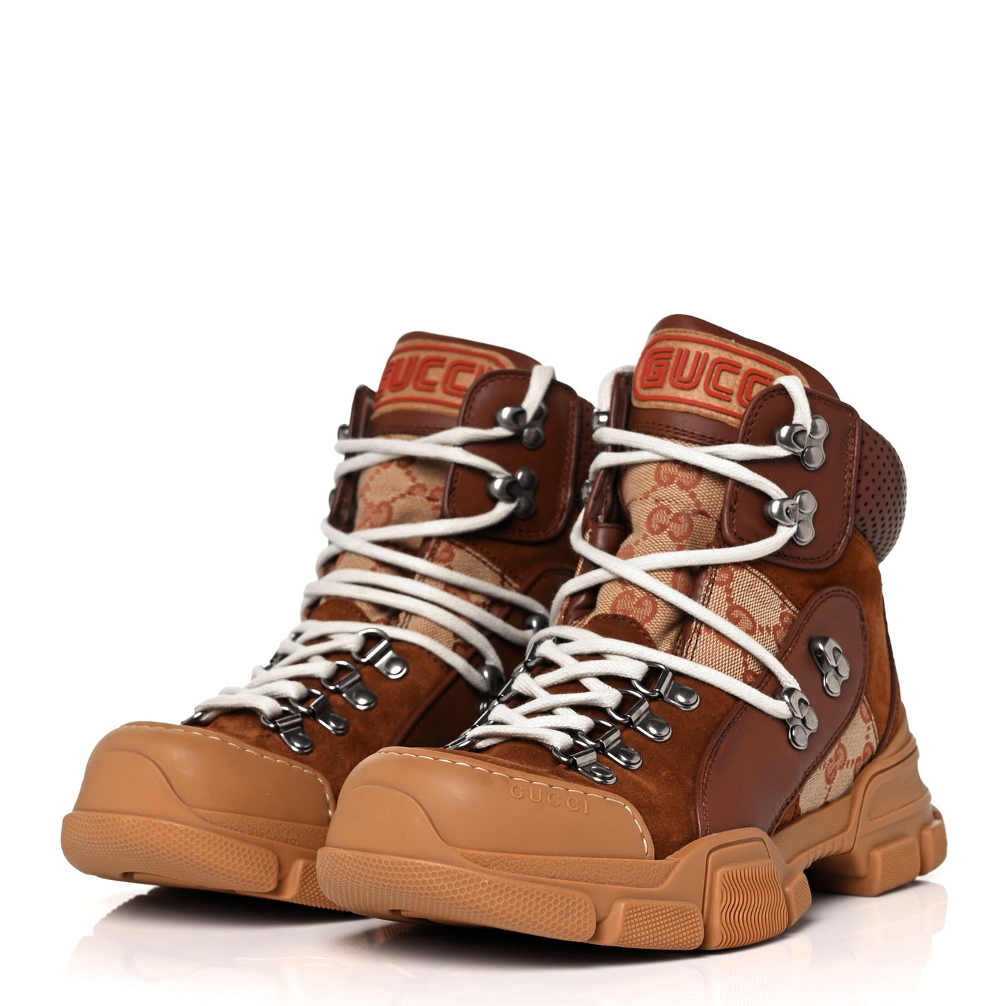 X SEGA Suede Calfskin GG Monogram Womens Flashtrek High-Top Sneakers 38 New Cuir Beige Ruggine