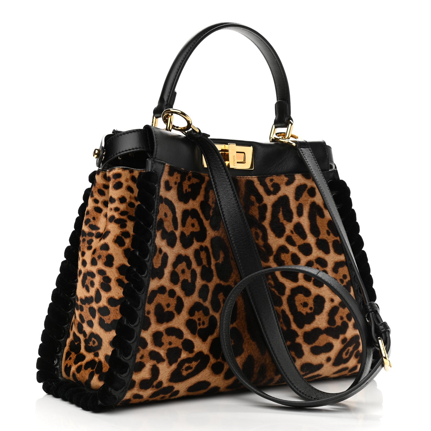 Fendi Calf Hair Leopard Print Lace Up Medium Peekaboo Iconic Satchel Tobacco 3 of 11