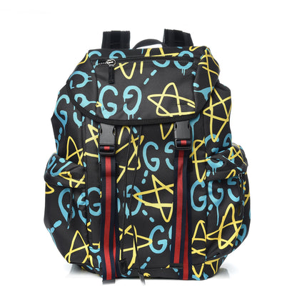 Gucci Techno Canvas GucciGhost Double Buckle Backpack Black New Acquamarine 1 of 8