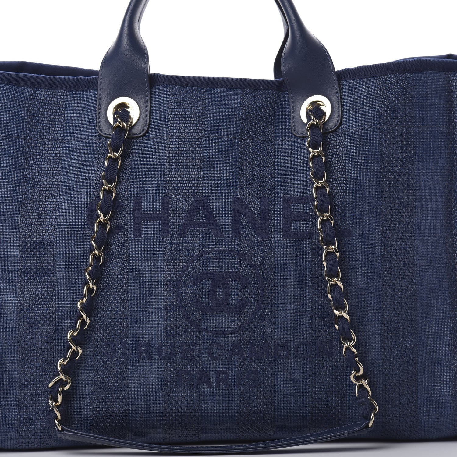 Chanel Mixed Fibers Striped Medium Deauville Tote Navy Blue 8 of 13