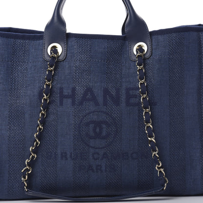 Chanel Mixed Fibers Striped Medium Deauville Tote Navy Blue 8 of 13