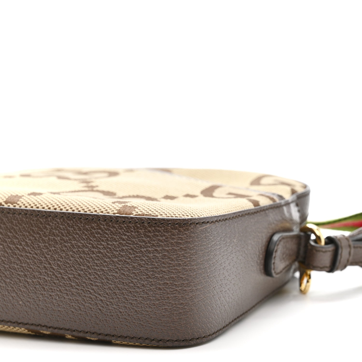 Gucci Monogram Jumbo GG Textured Dollar Calfskin Web Messenger Shoulder Bag Camel Ebony New Acero 10 of 10