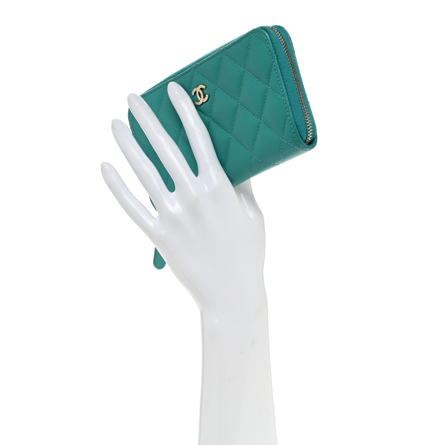 Caviar Quilted Medium Zip Around Wallet Turquoise