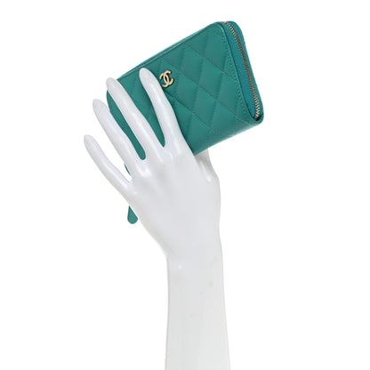 Chanel Caviar Quilted Medium Zip Around Wallet Turquoise 2 of 8