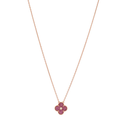 Van Cleef & Arpels 18K Rose Gold Diamond Rhodonite Vintage Alhambra Pendant Necklace 1 of 5