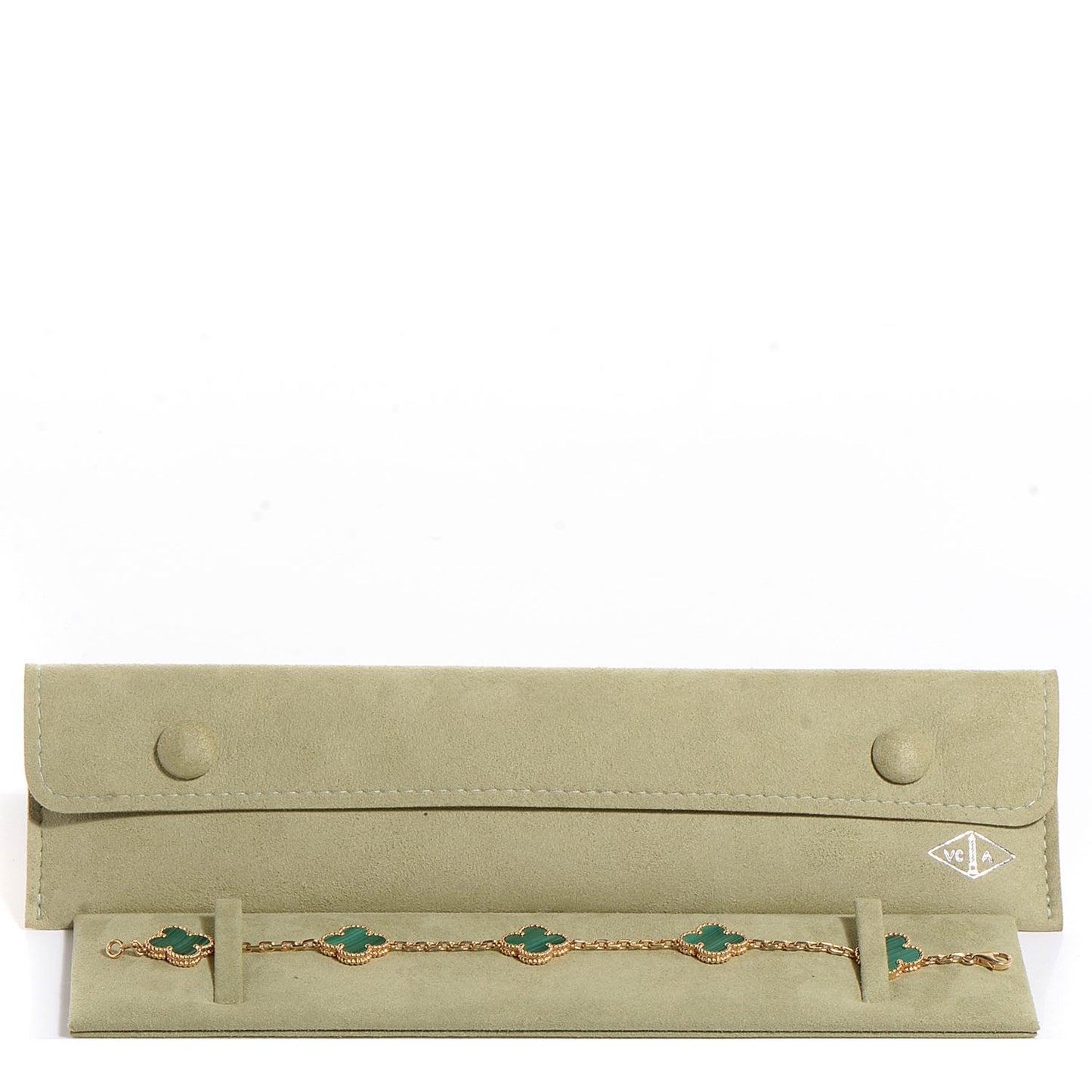 18K Yellow Gold Malachite 5 Motifs Vintage Alhambra Bracelet