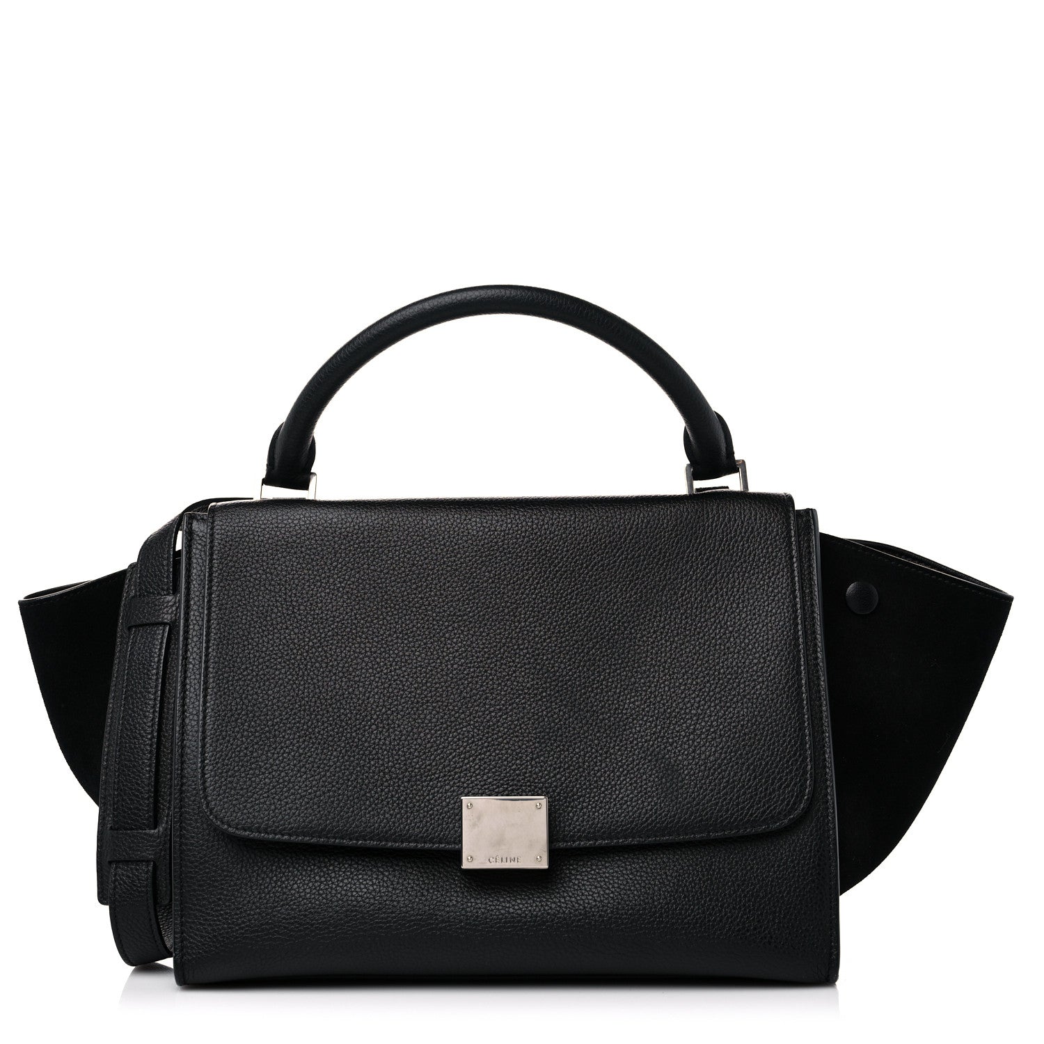 Celine Drummed Calfskin Suede Small Trapeze Black 1 of 15