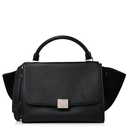 Celine Drummed Calfskin Suede Small Trapeze Black 1 of 15