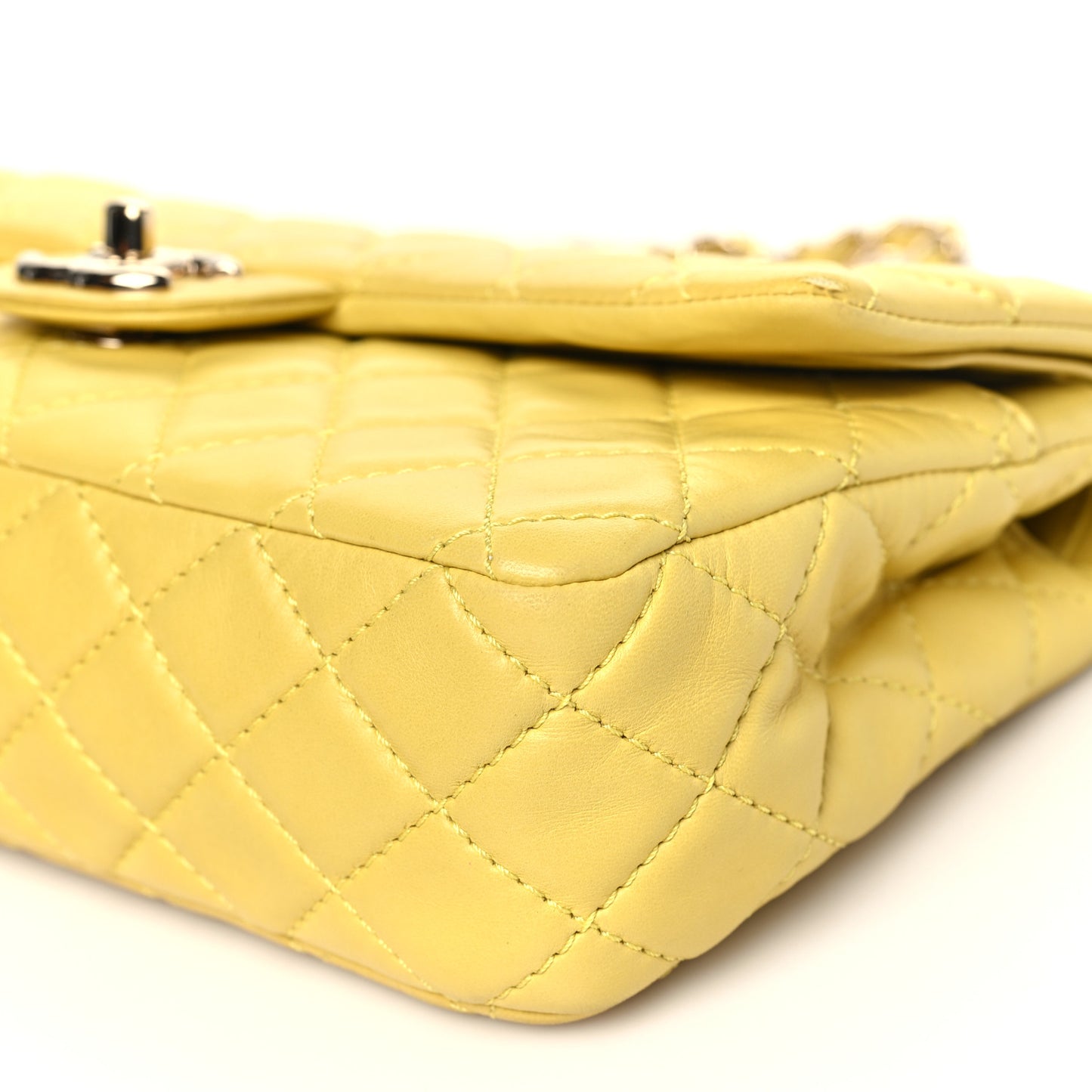 Lambskin Quilted Medium Double Flap Yellow