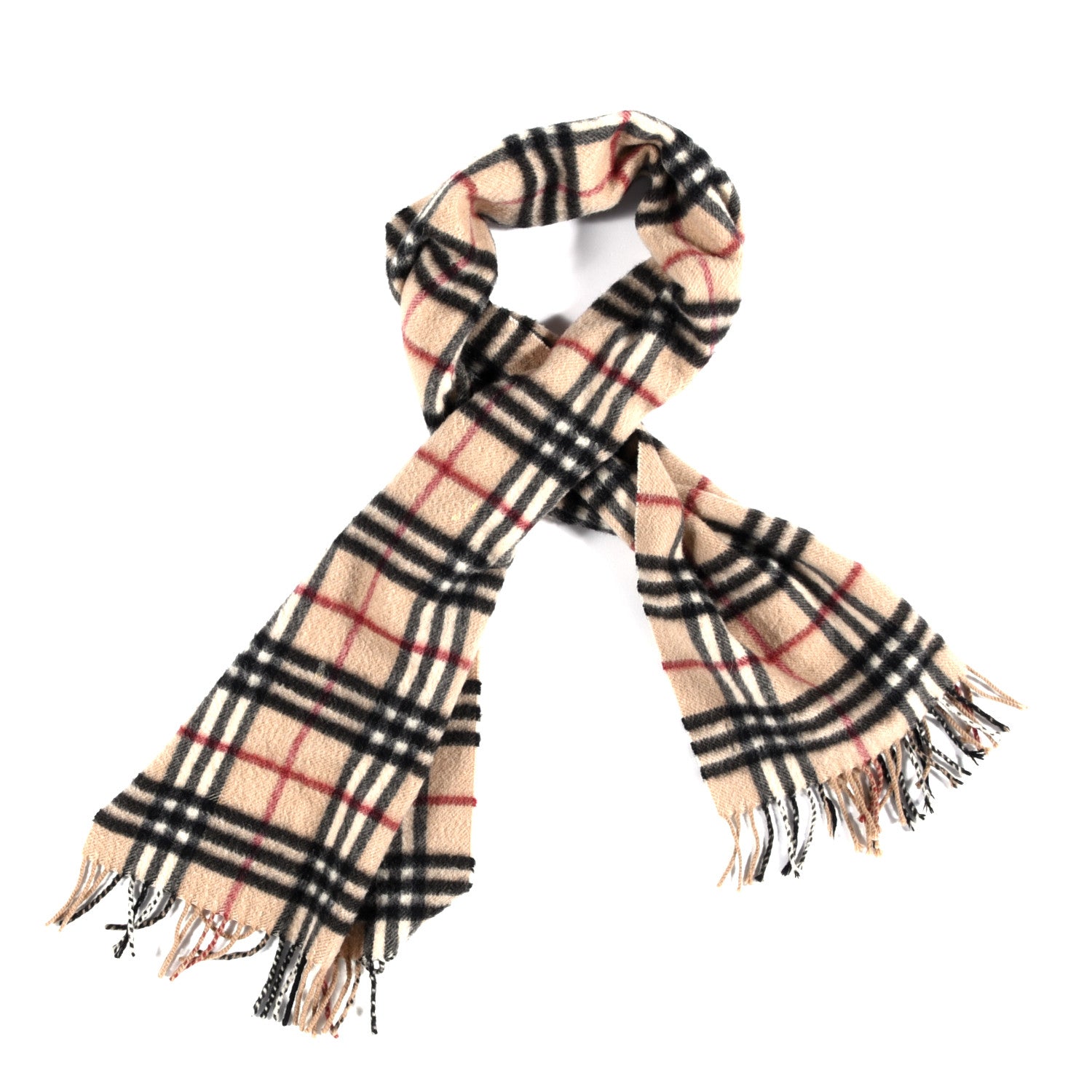 Burberry Cashmere Vintage Check Fringe Scarf Camel 1 of 4