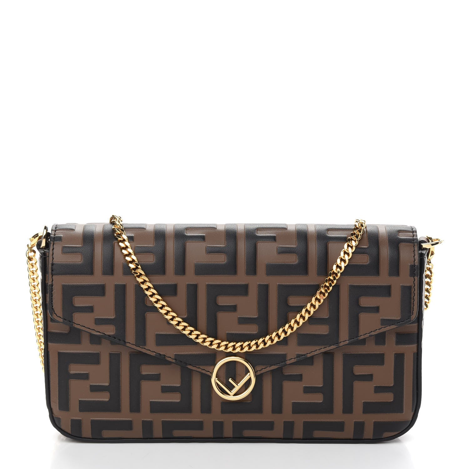 Fendi Vitello Soft F is Fendi Bi-Color FF 1974 Embossed Envelope Wallet On Chain with Pouches Maya Black 3 of 10