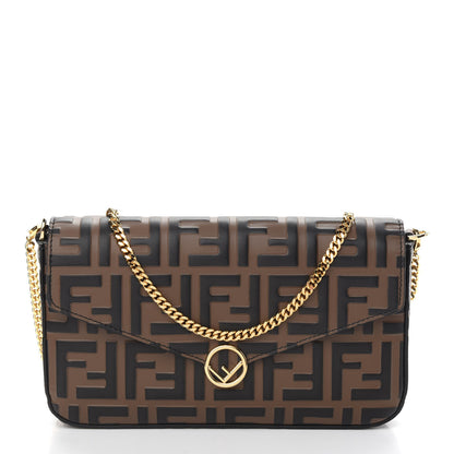 Fendi Vitello Soft F is Fendi Bi-Color FF 1974 Embossed Envelope Wallet On Chain with Pouches Maya Black 3 of 10