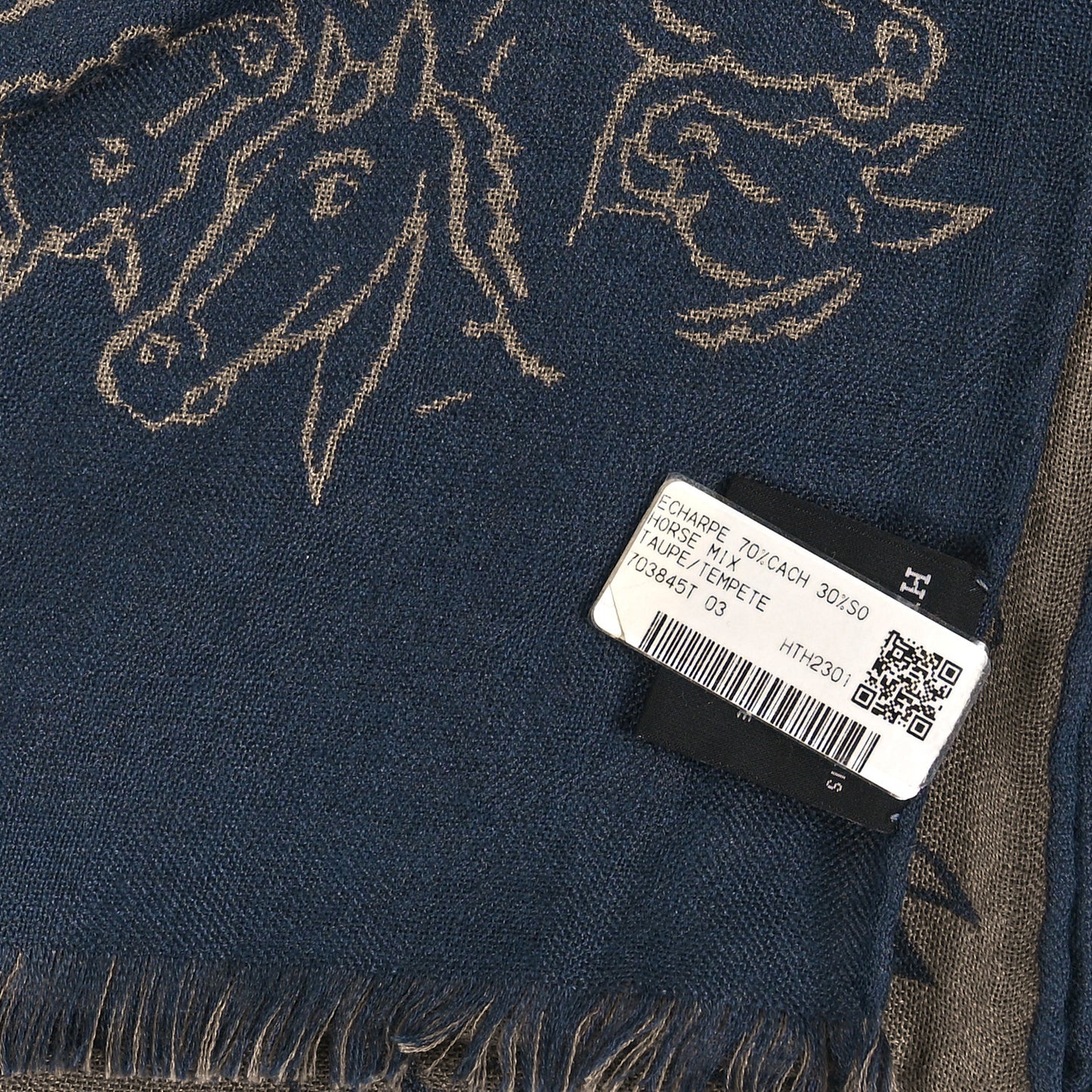 Cashmere Silk Horses Mix Tissee Reversible Muffler Taupe Tempete