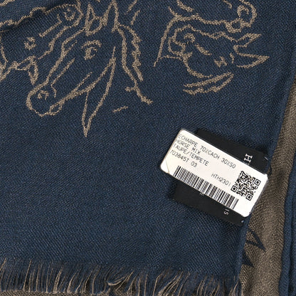 Hermes Cashmere Silk Horses Mix Tissee Reversible Muffler Taupe Tempete 3 of 3