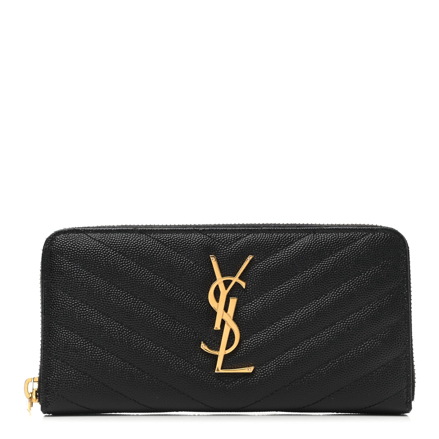 Saint Laurent Grain De Poudre Matelasse Chevron Monogram Zip Around Wallet Black 1 of 10
