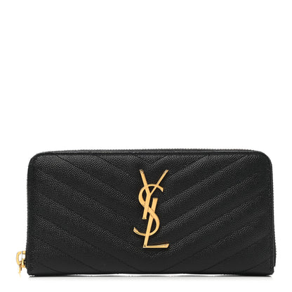 Saint Laurent Grain De Poudre Matelasse Chevron Monogram Zip Around Wallet Black 1 of 10