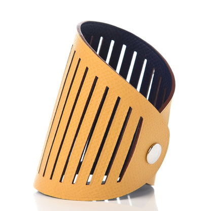 Hermes Epsom Petit H Ajoure Reversible Cuff Jaune D'Or Bleu De Malte 4 of 8