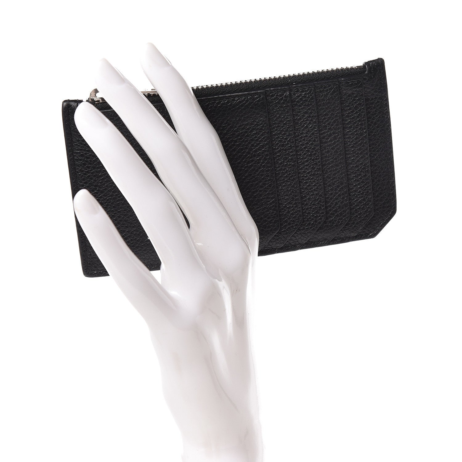 Saint Laurent Grained Calfskin 5 Fragments Zip Pouch Card Holder Black 2 of 7