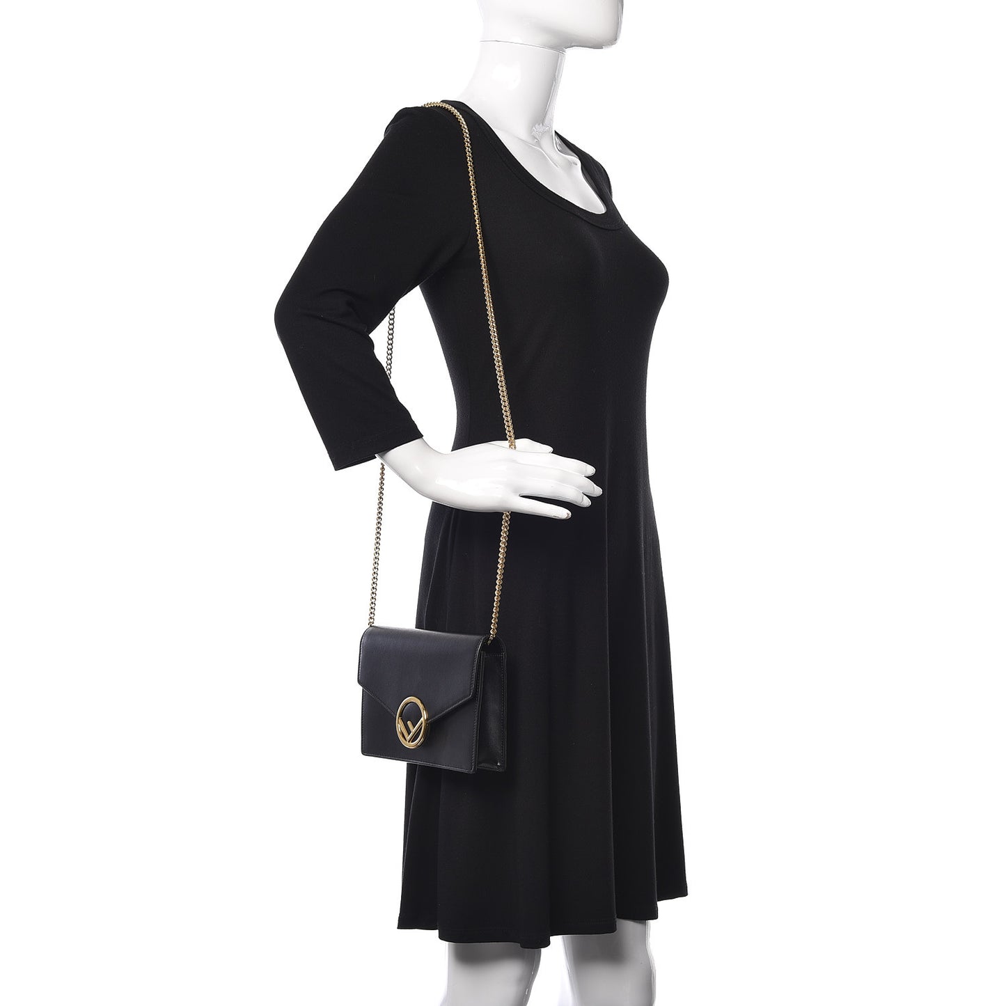 Vitello Liberty Lucido F is Fendi Medium Envelope Wallet on Chain Black