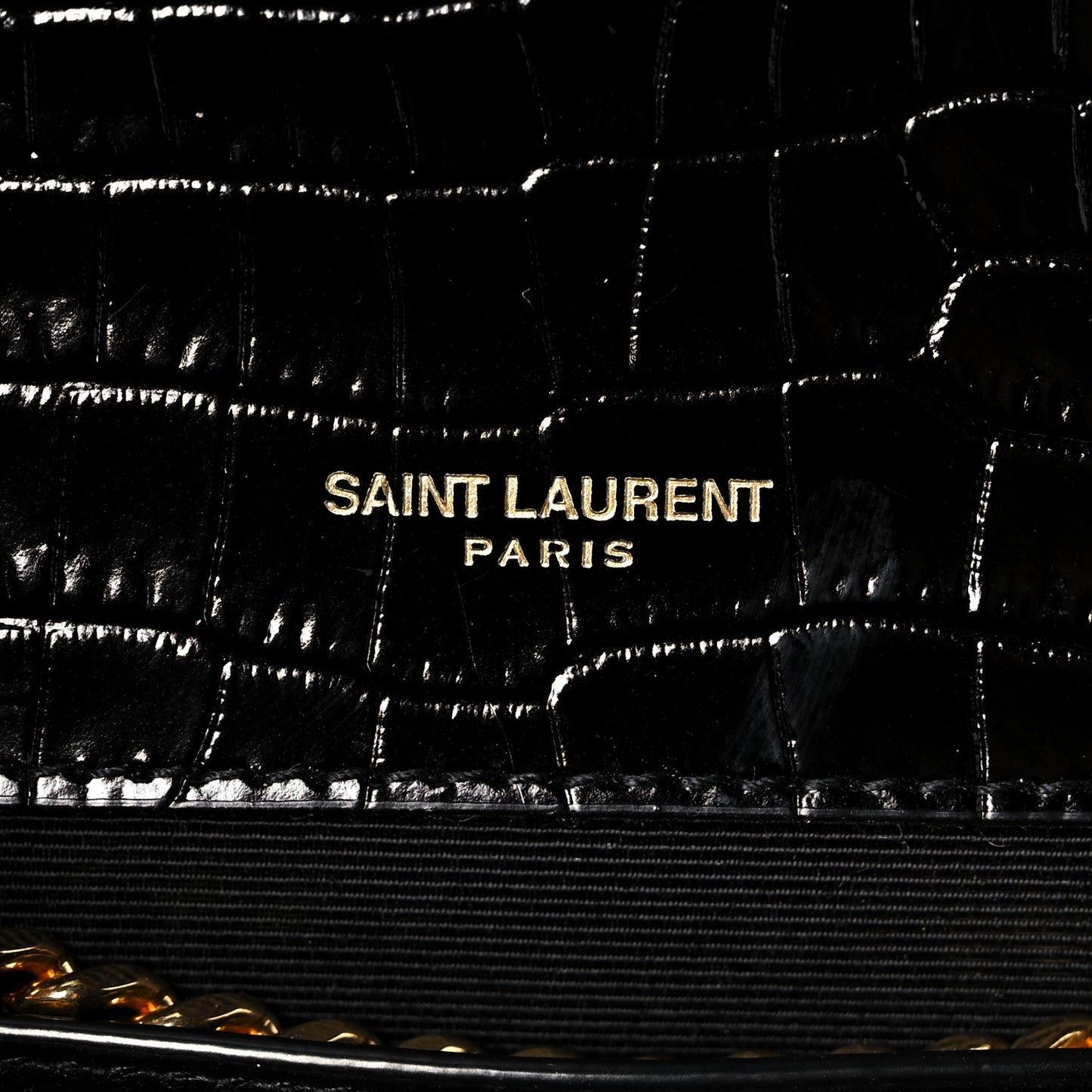 Calfskin Crocodile Embossed Medium Classic Monogram Kate Tassel Satchel Black