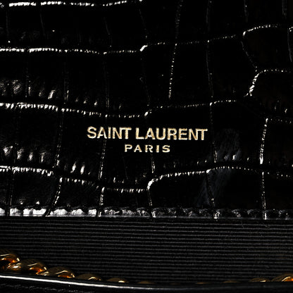 Saint Laurent Calfskin Crocodile Embossed Medium Classic Monogram Kate Tassel Satchel Black 7 of 9