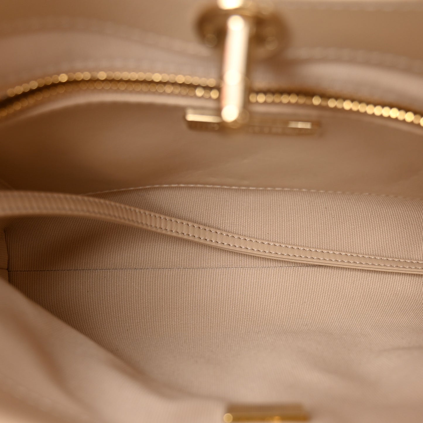 Shiny Crumpled Calfskin Quilted Mini 31 Shopping Bag Beige