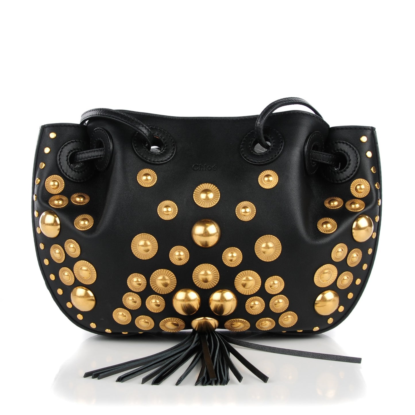 Lambskin Studded Small Inez Drawstring Bag Black