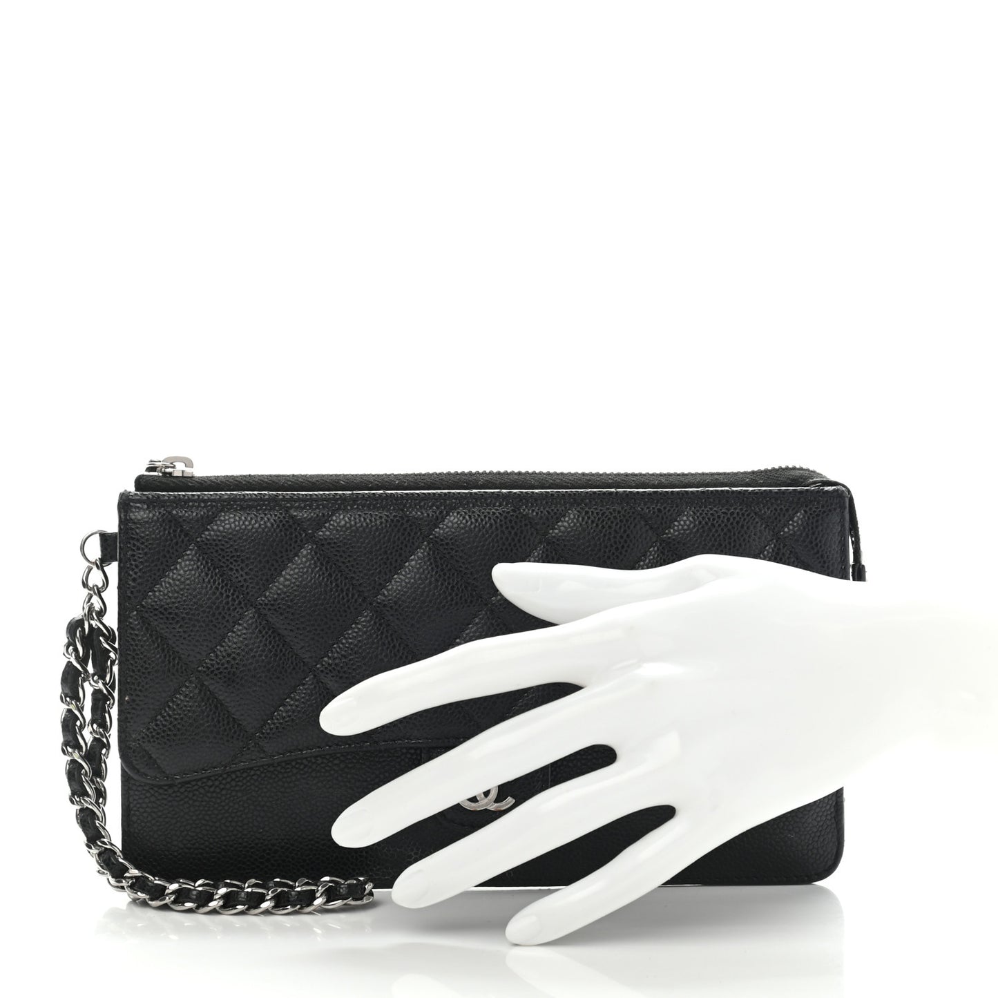 Caviar Quilted Classic Pouch With Handle Black