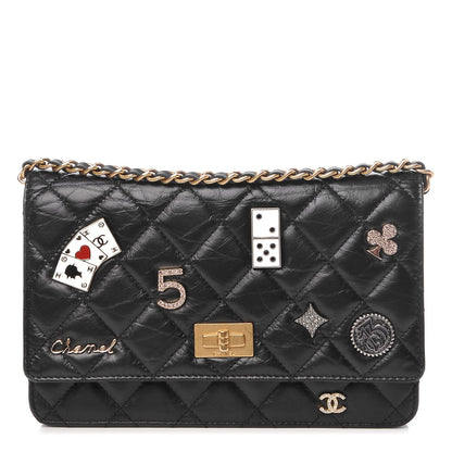 Chanel Aged Calfskin Quilted Lucky Charms Casino 2.55 Reissue Wallet On Chain WOC Black 1 of 10