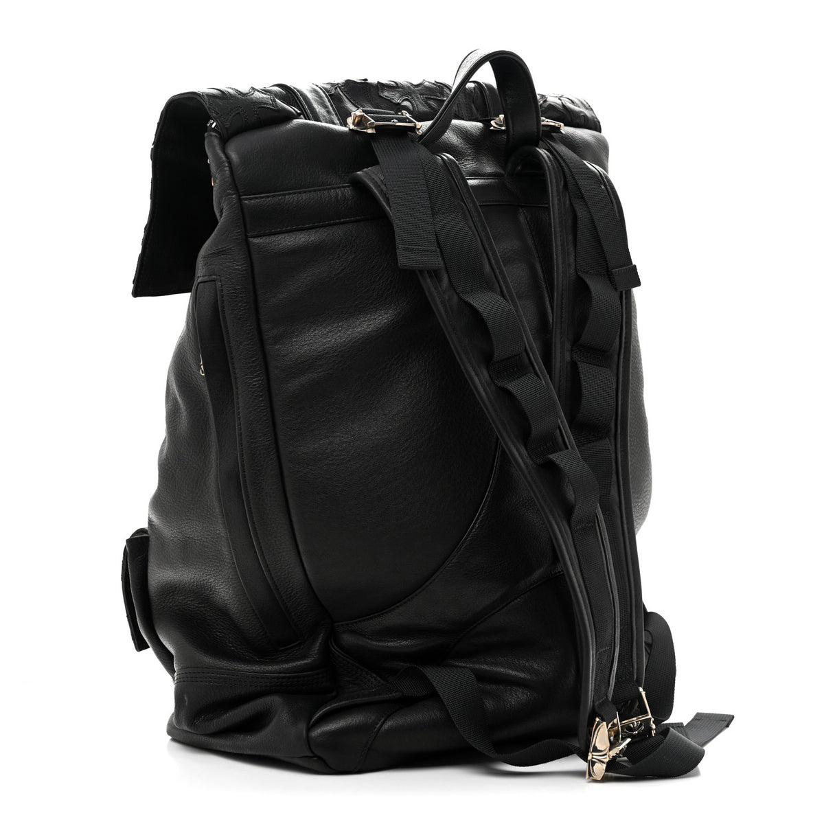 Calfskin Cross Patch Moto Backpack Black