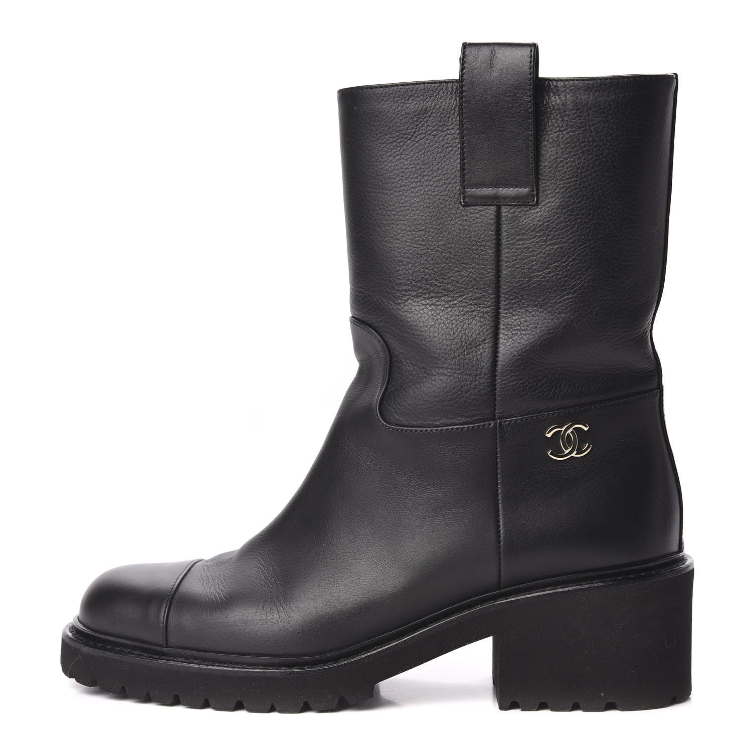 Chanel Calfskin CC Ankle Boots 37.5 Black 1 of 8