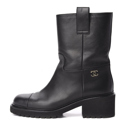 Chanel Calfskin CC Ankle Boots 37.5 Black 1 of 8