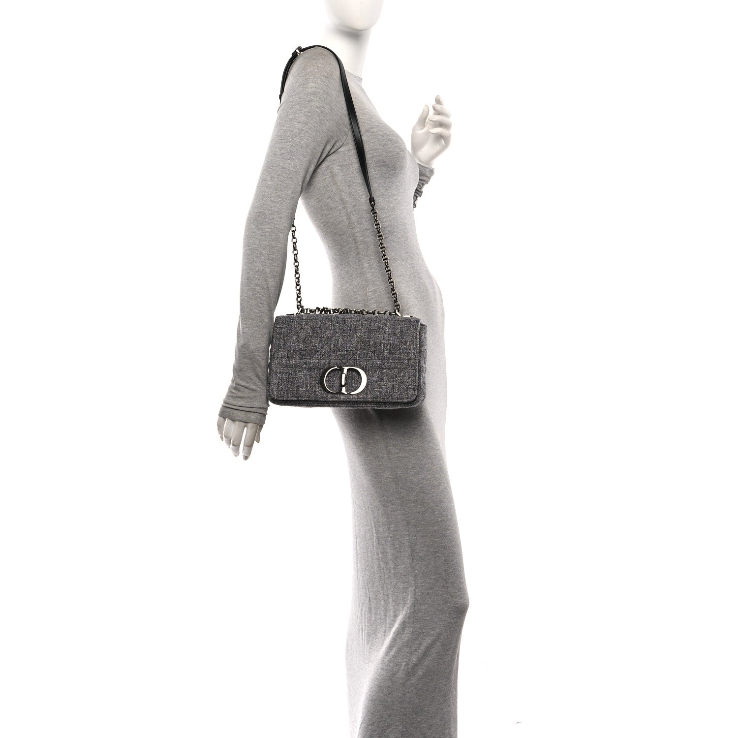 Christian Dior Tweed Macrocannage Medium Caro Bag Black 2 of 10