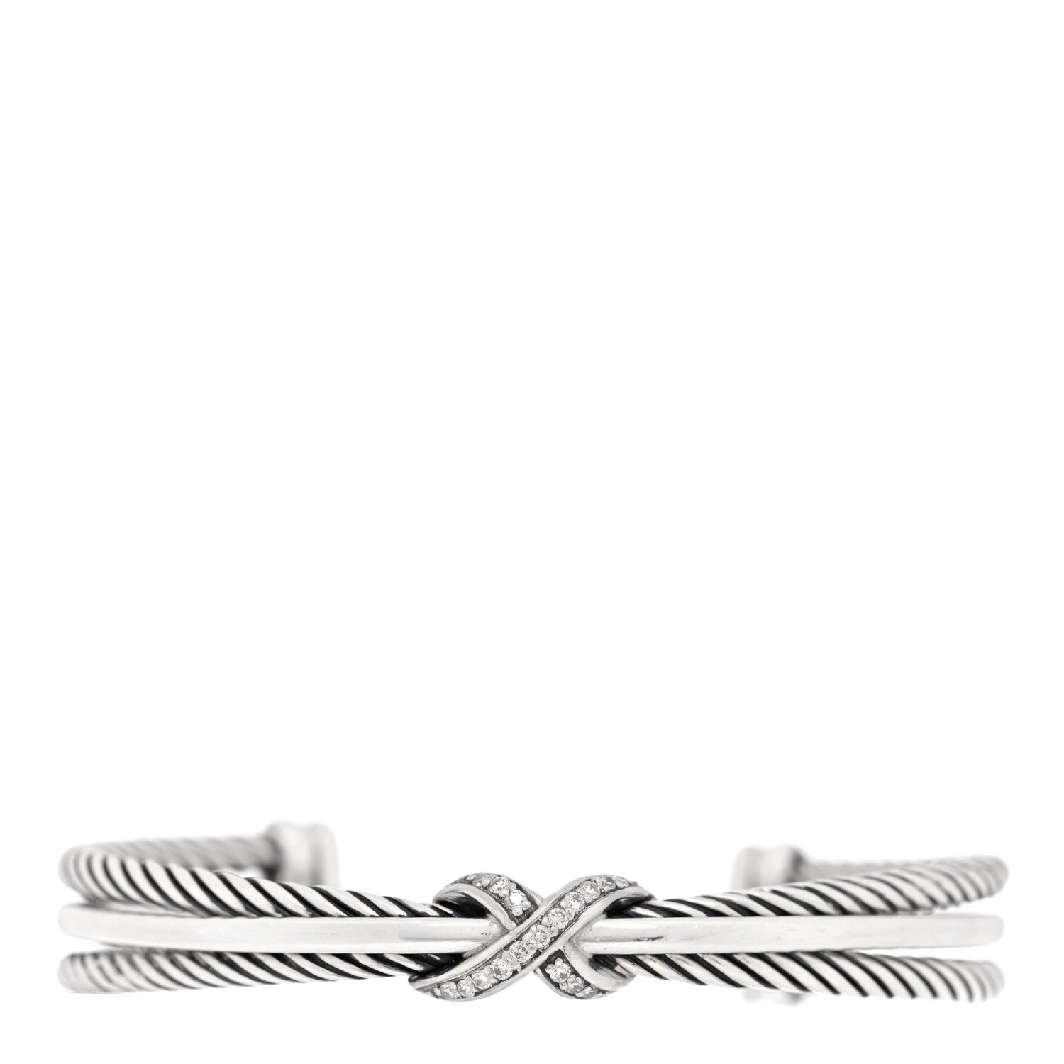 David Yurman Sterling Silver Diamond 7mm Crossover X Bracelet 1 of 3