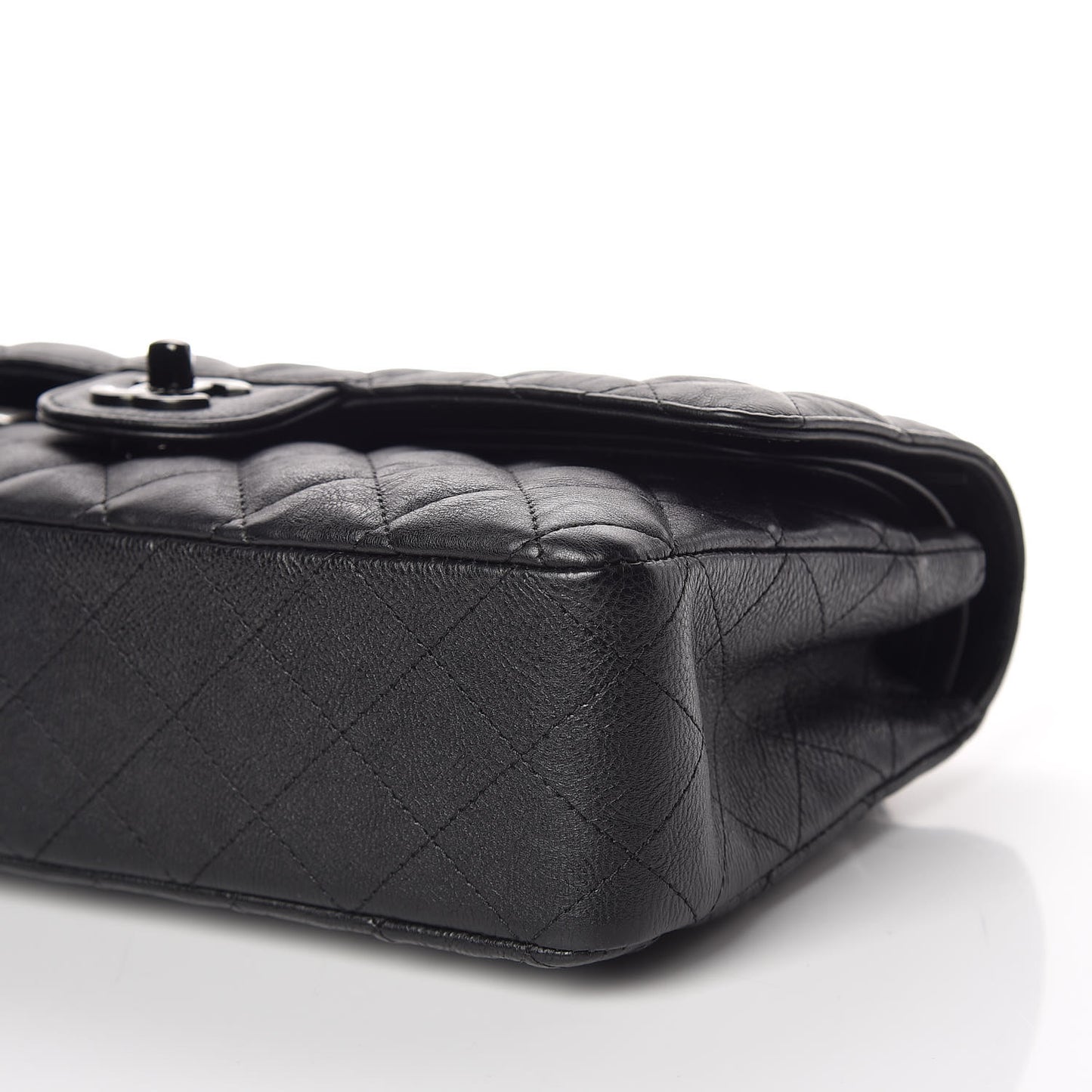 Crumpled Calfskin Quilted Medium Double Flap So Black