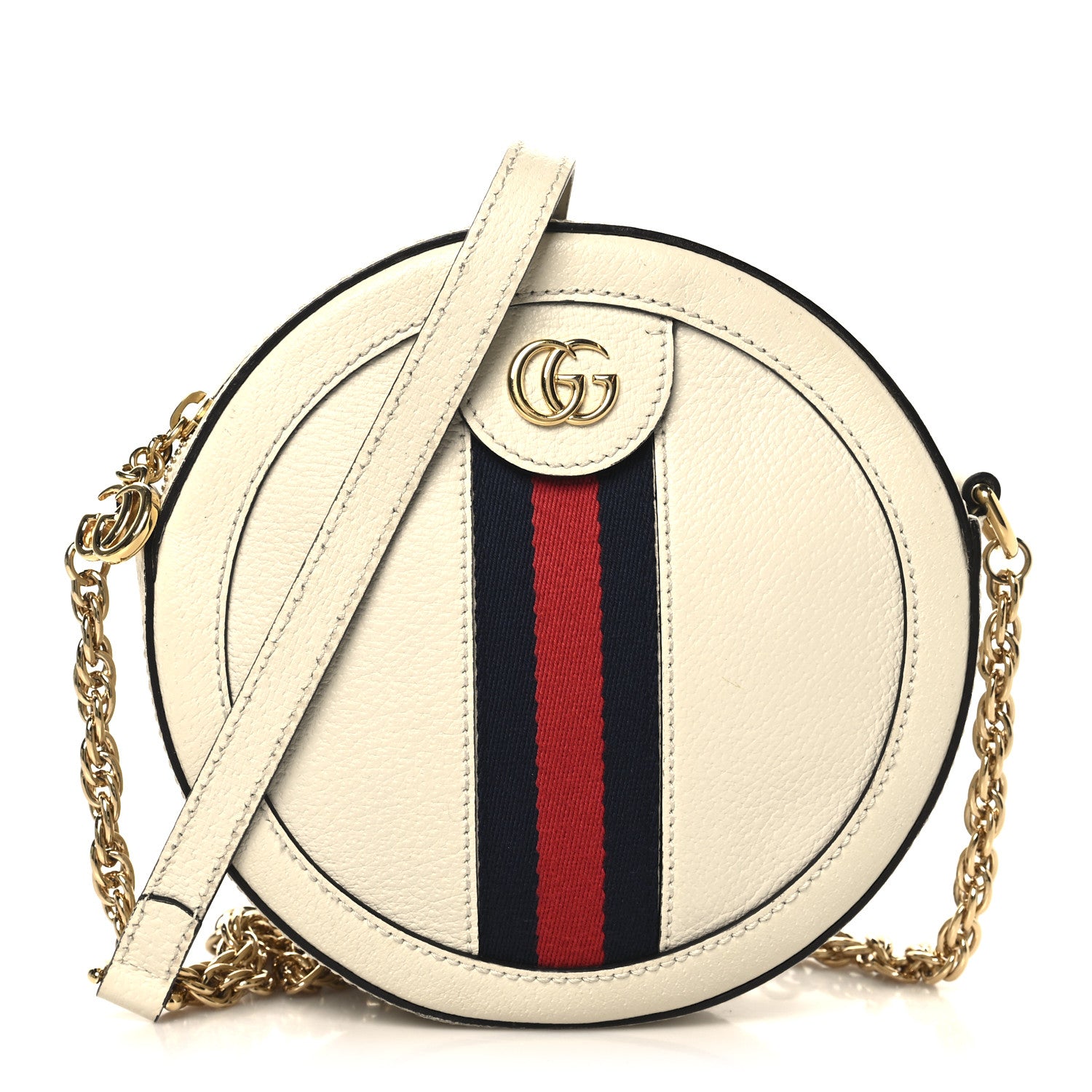 Gucci Textured Calfskin Web Mini Ophidia Round Shoulder Bag Mystic White 1 of 10