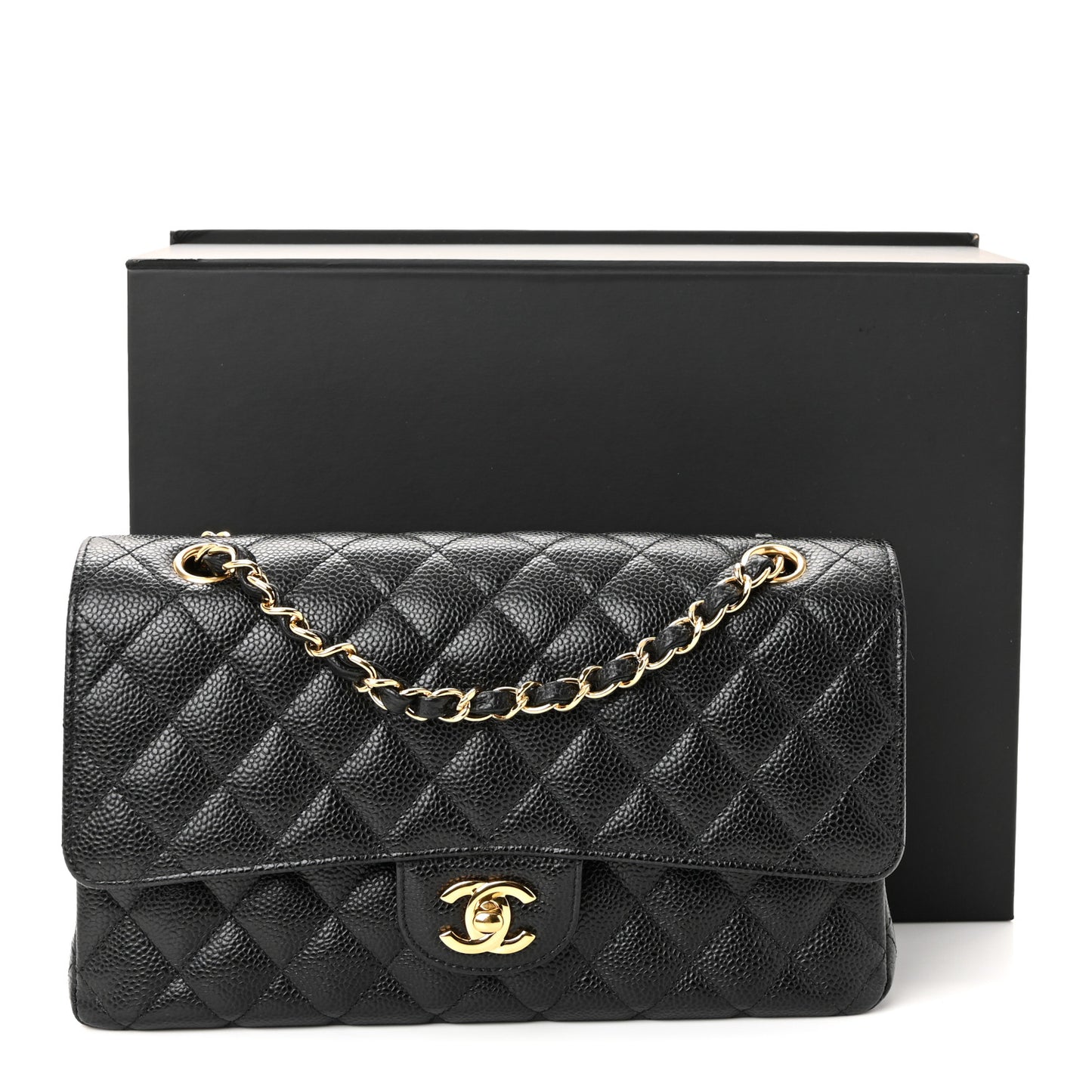 Caviar Quilted Medium Double Flap Black