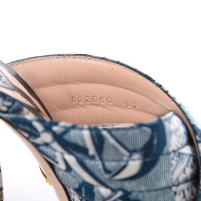 Gucci Satin Printed Kingsnake Webby High Heel Slide Sandals 37 Blue 9 of 9