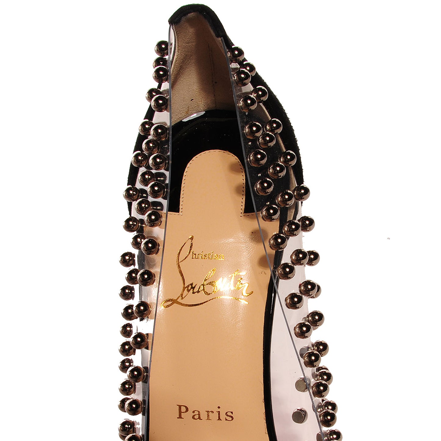 Suede Patent Bille et Boule 100 Studded Clear Bow Pumps Black 40.5
