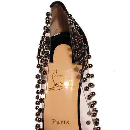 Christian Louboutin Suede Patent Bille et Boule 100 Studded Clear Bow Pumps Black 40.5 7 of 7