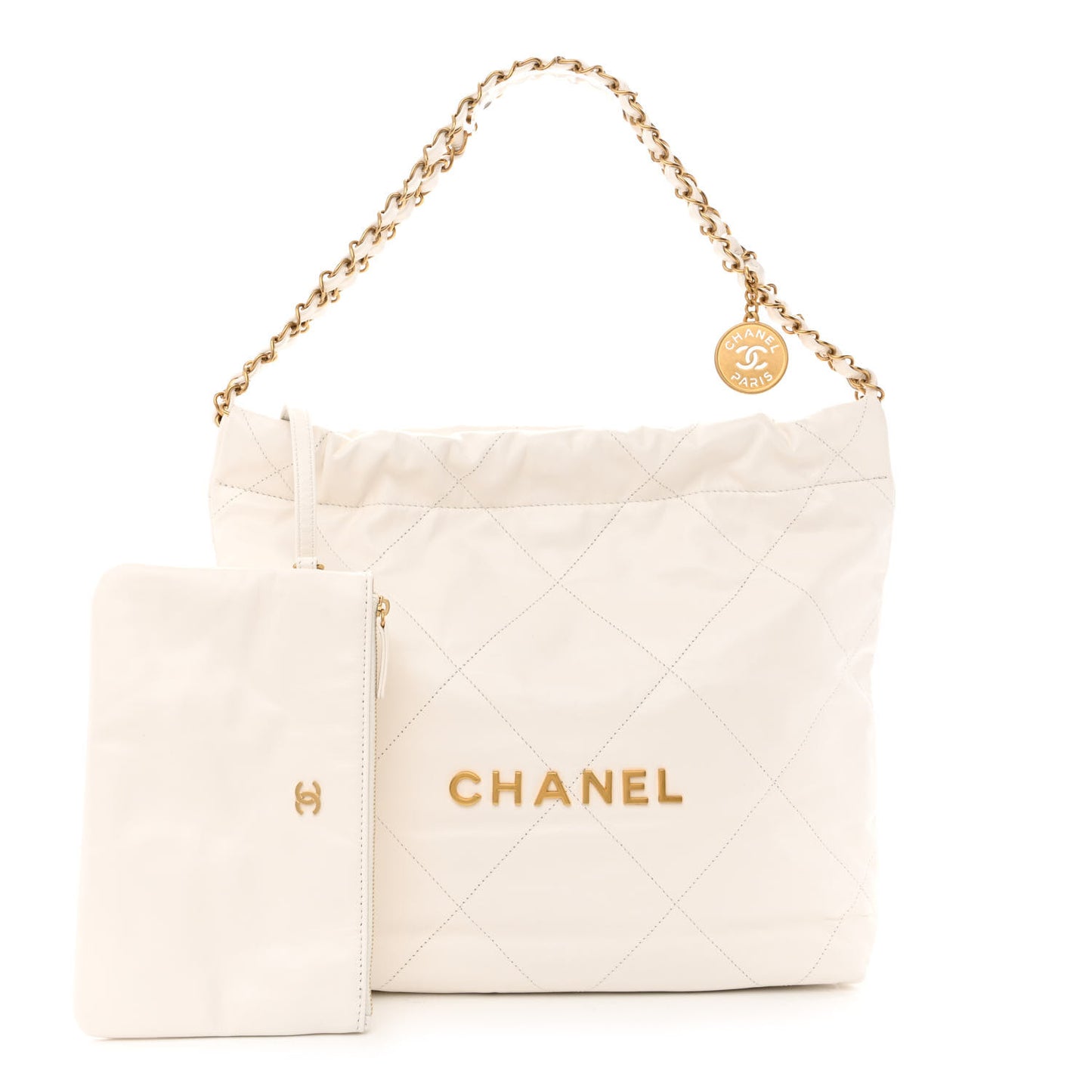 Shiny Calfskin Quilted Small Chanel 22 White