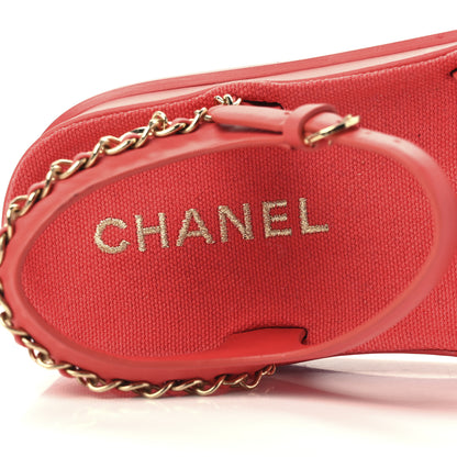 Chanel Calfskin Chain Platform Sandals 37 Red 6 of 10