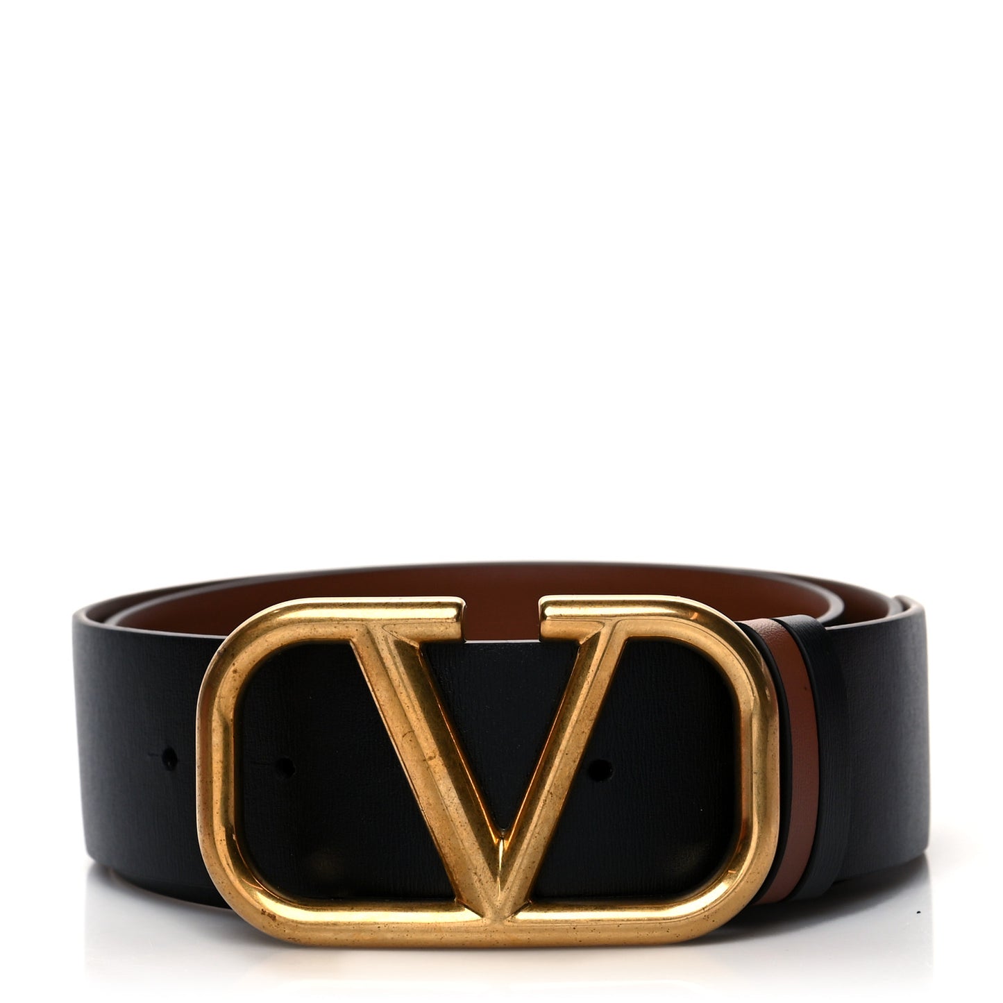 Glossy Calfskin VLogo Reversible 40mm Belt 75 30 Saddle Brown Black
