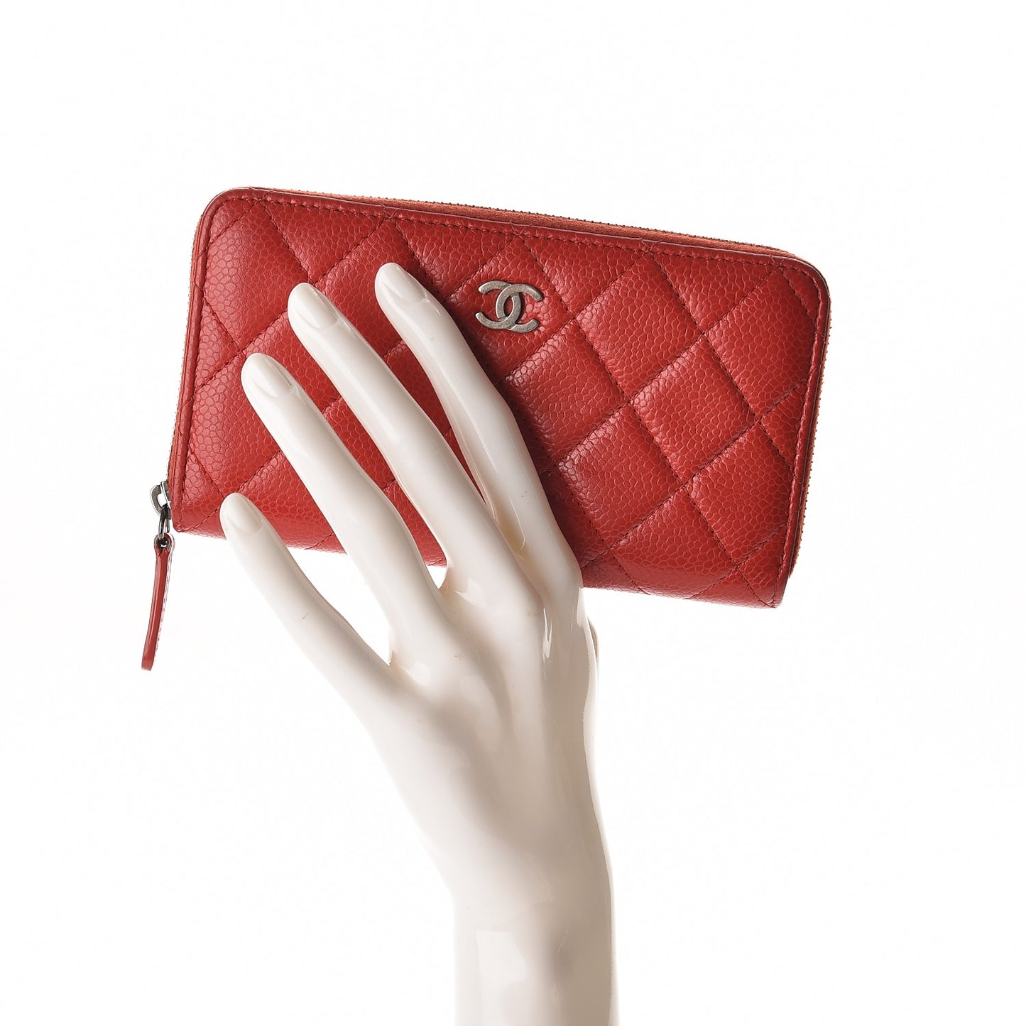 Caviar Quilted Small Zip Around Wallet Red